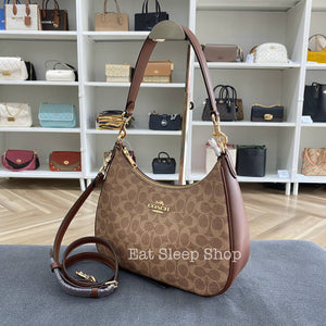 COACH TERI HOBO BAG IN SIGNATURE CANVAS CV940 GOLD/TAN/BROWN