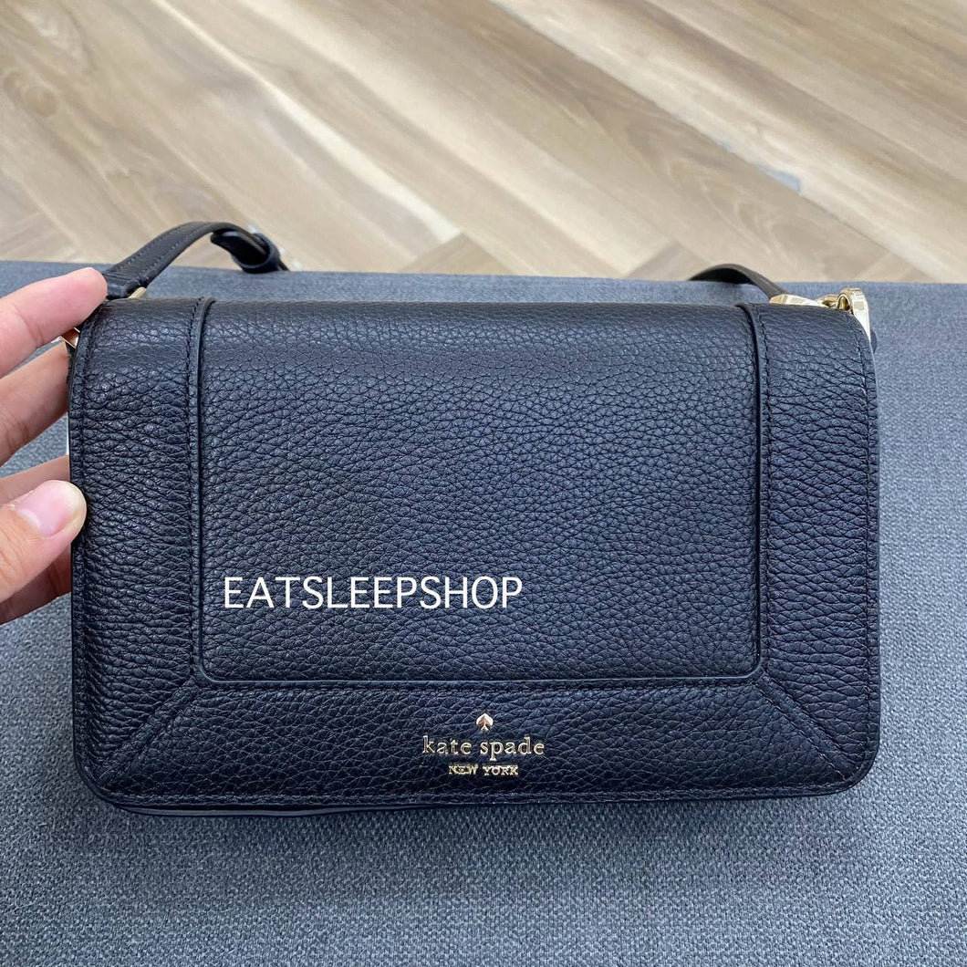 KATE SPADE LENA SMALL FLAP CROSSBODY in BLACK