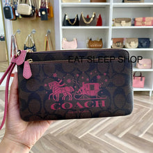 Load image into Gallery viewer, COACH DOUBLE ZIP WALLET IN SIGNATURE CANVAS WITH HORSE AND SLEIGH CN760 IM/BROWN/ROUGE

