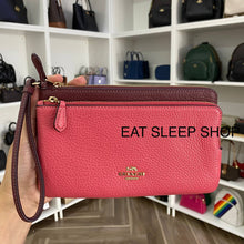 Load image into Gallery viewer, COACH DOUBLE ZIP WALLET IN COLORBLOCK C7368 IM/WATERMELON/WINE
