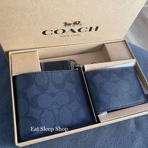 COACH BOXED 3 IN 1 WALLET GIFT SET IN SIGNATURE CANVAS BLACK/OXBLOOD 41346