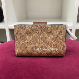 COACH MEDIUM CORNER ZIP WALLET SIGNATURE CANVAS IN TAN BROWN (CW786)