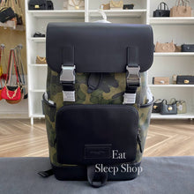 Load image into Gallery viewer, COACH TRACK BACKPACK IN SIGNATURE CANVAS WITH CAMO PRINT CL943 IN GUNMETAL/GREEN MULTI
