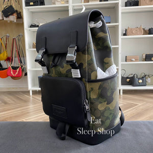 COACH TRACK BACKPACK IN SIGNATURE CANVAS WITH CAMO PRINT CL943 IN GUNMETAL/GREEN MULTI