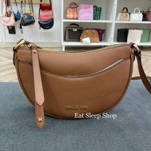 Load image into Gallery viewer, MICHAEL KORS DOVER SMALL HALF MOON CROSSBODY LEATHER IN LUGGAGE
