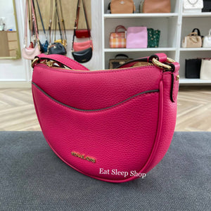 MICHAEL KORS DOVER SMALL HALF MOON CROSSBODY LEATHER IN ELECTRIC PINK