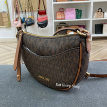 Load image into Gallery viewer, MICHAEL KORS DOVER SMALL HALF MOON CROSSBODY LEATHER IN SIGNATURE BROWN
