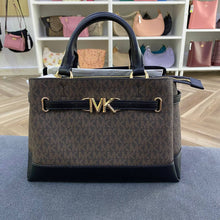 Load image into Gallery viewer, MICHAEL KORS REED CENTER ZIP SMALL SATCHEL IN SIGNATURE BROWN BLACK
