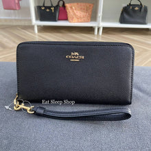 Load image into Gallery viewer, COACH CROSSGRAIN LONG ZIP AROUND WALLET C3441 IN BLACK
