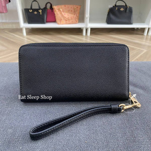 COACH CROSSGRAIN LONG ZIP AROUND WALLET C3441 IN BLACK