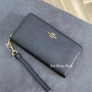 COACH CROSSGRAIN LONG ZIP AROUND WALLET C3441 IN BLACK