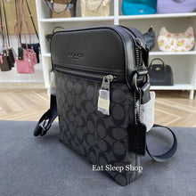 Load image into Gallery viewer, COACH HOUSTON FLIGHT BAG IN SIGNATURE CANVAS 4010 QB/CHARCOAL/BLACK
