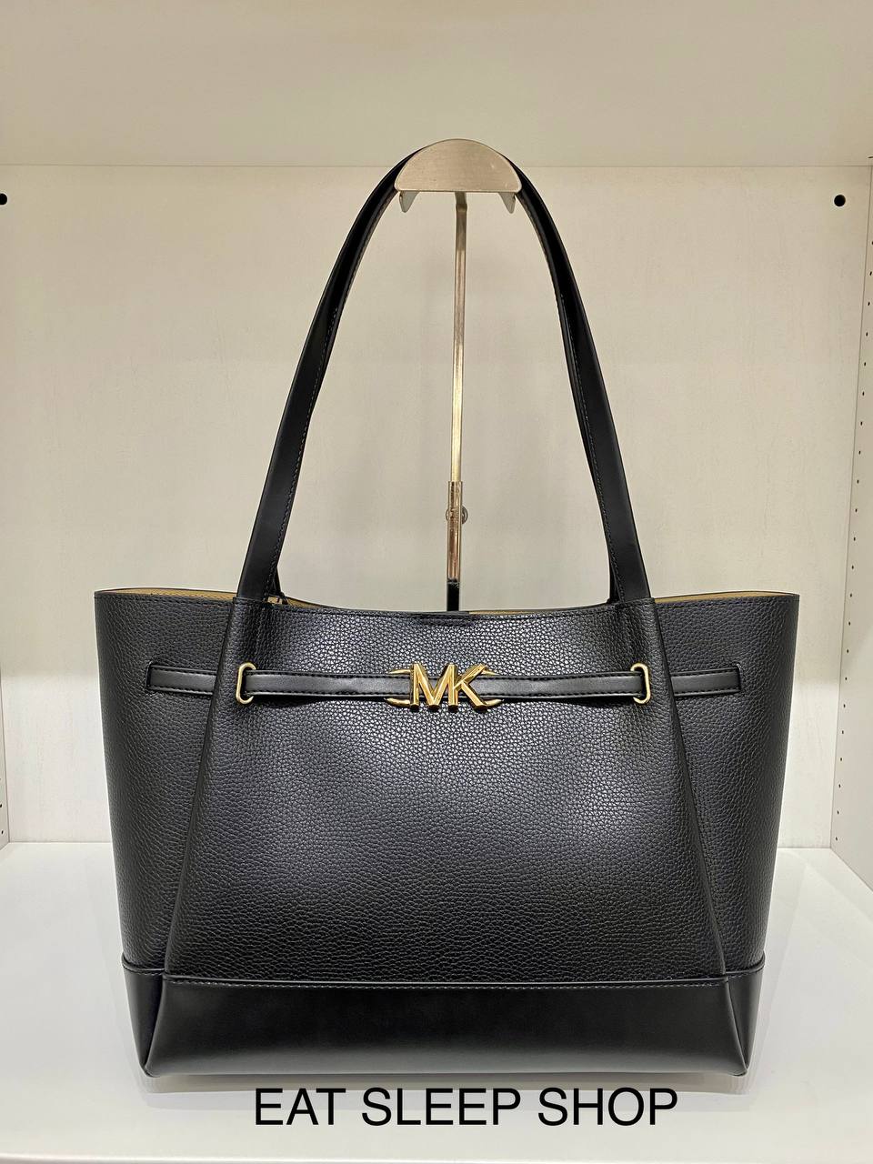 MICHAEL KORS REED LARGE BELTED TOTE IN LEATHER BLACK eatsleepshop