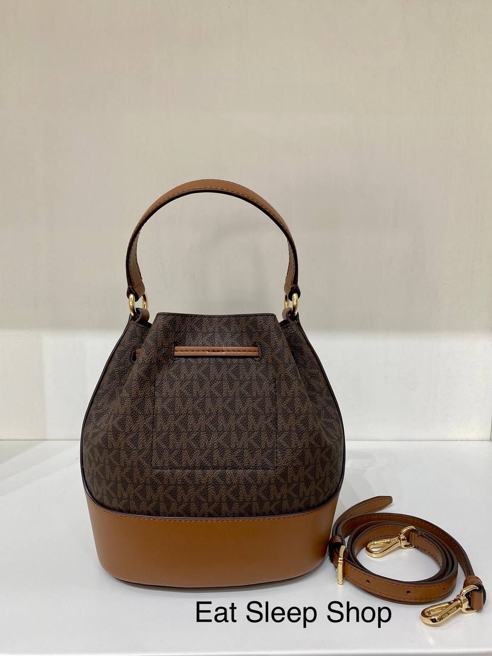 Michael Kors Reed Medium Belt Bucket Crossbody Handbag Brown MK Signature