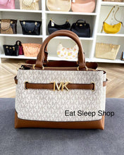 Load image into Gallery viewer, MICHAEL KORS REED CENTER ZIP SMALL SATCHEL IN SIGNATURE VANILLA
