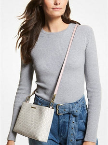 MICHAEL KORS TRISHA MEDIUM LOGO CROSSBODY IN POWDER BLUSH
