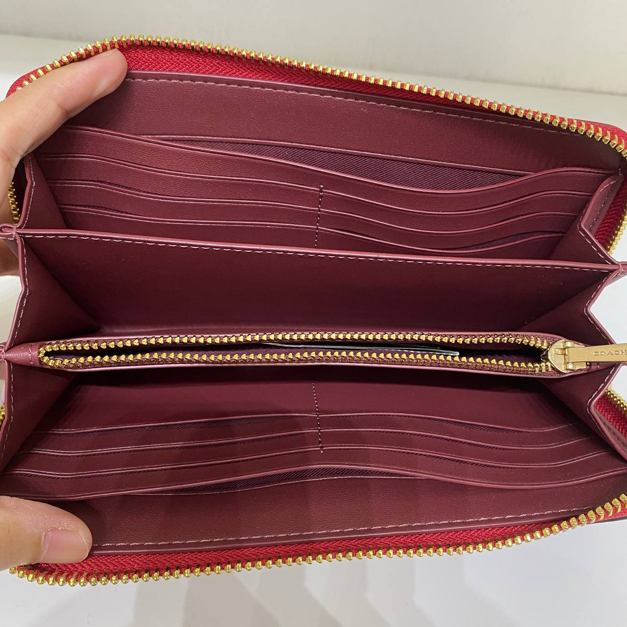 Red leather 2025 coach wallet