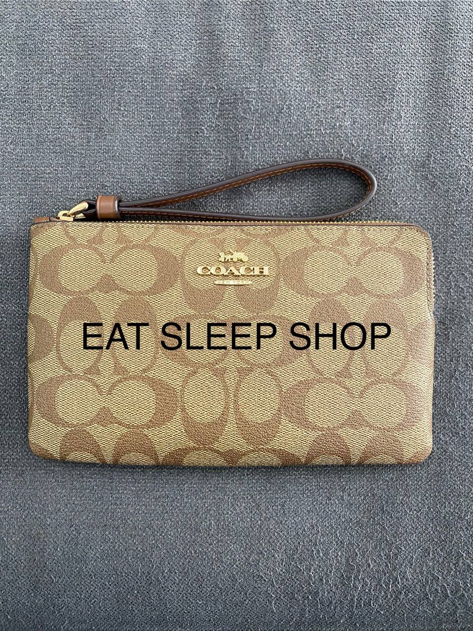 COACH LARGE CORNER ZIP WRISTLET SIGNATURE CANVAS CS438 IN GOLD/KHAKI SADDLE 2