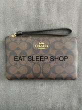 Load image into Gallery viewer, COACH LARGE CORNER ZIP WRISTLET SIGNATURE CANVAS CS438 IN BROWN BLACK
