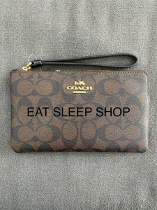 COACH LARGE CORNER ZIP WRISTLET SIGNATURE CANVAS CS438 IN BROWN BLACK