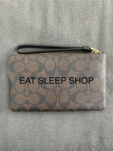 COACH LARGE CORNER ZIP WRISTLET SIGNATURE CANVAS CS438 IN BROWN BLACK