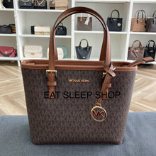 Load image into Gallery viewer, MICHAEL KORS JET SET TRAVEL XS CARRYALL CONVERTIBLE TOP ZIP TOTE IN SIGNATURE BROWN
