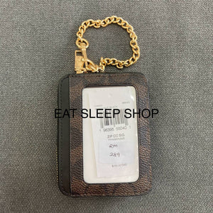 COACH ZIP CARD CASE IN SIGNATURE CANVAS CW883 GOLD/WALNUT/BLACK