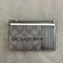 Load image into Gallery viewer, COACH ZIP CARD CASE SIGNATURE CV764 IN CHARCOAL/BLACK
