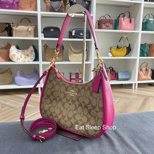 COACH TERI HOBO IN SIGNATURE CANVAS IN KHAKI/CERISE (CK161)