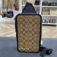COACH SULLIVAN PACK BLOCKED SIGNATURE CANVAS C9865 IN KHAKI/CHARCOAL