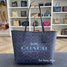 Load image into Gallery viewer, COACH CITY TOTE IN SIGNATURE CANVAS (COACH CP074) SILVER/DENIM/MIDNIGHT NAVY
