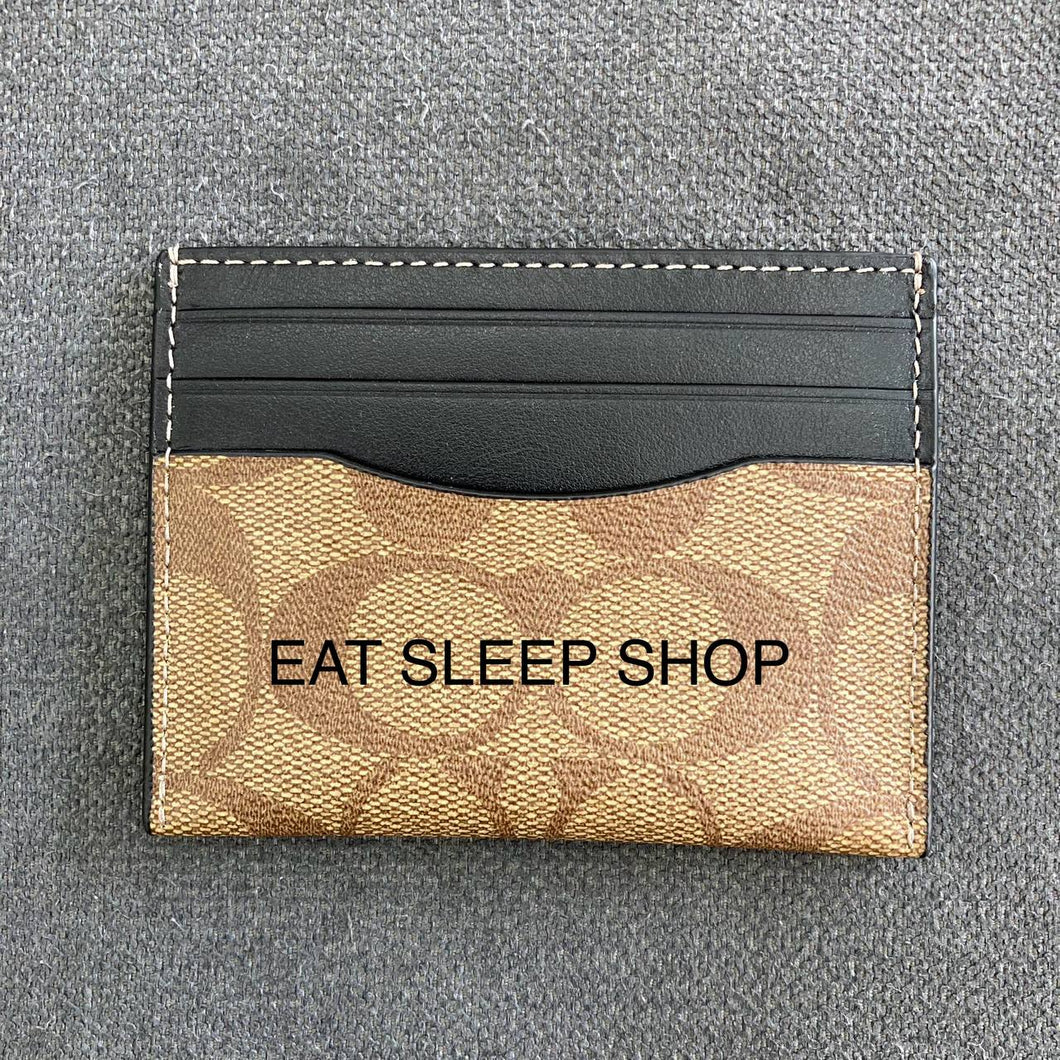 COACH SLIM ID CARD CASE IN SIGNATURE CANVAS (COACH CQ031) GUNMETAL/TAN