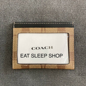 COACH SLIM ID CARD CASE IN SIGNATURE CANVAS (COACH CQ031) GUNMETAL/TAN