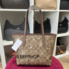 Load image into Gallery viewer, COACH MINI CITY TOTE IN SIGNATURE CANVAS WITH STAR AND SNOWFLAKE PRINT CN682 IM/KHAKI SADDLE/GOLD MULTI
