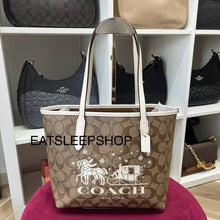 Load image into Gallery viewer, COACH MINI CITY TOTE IN SIGNATURE CANVAS WITH HORSE AND SLEIGH CM183 GOLD/KHAKI/CHALK
