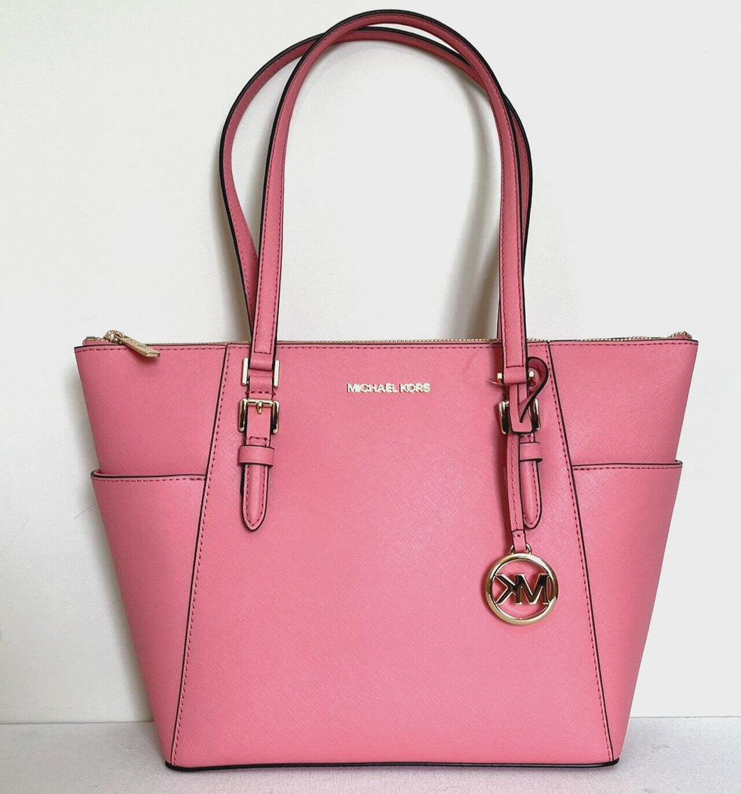 MICHAEL KORS CHARLOTTE LARGE TOP ZIP TOTE SAFFIANO IN TEA ROSE