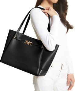 MICHAEL KORS REED LARGE BELTED TOTE IN LEATHER BLACK