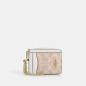 ZIP CARD CASE IN SIGNATURE CANVAS (COACH CW883) GOLD/SAND/CHALK