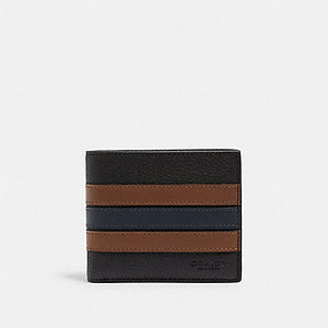 COACH 3-IN-1 WALLET WITH VARSITY STRIPE 3007 IN BLACK SADDLE MIDNIGHT