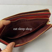 Load image into Gallery viewer, COACH  DOUBLE ZIP WALLET WRISTLET SIGNATURE C5576 IN BROWN 1941 RED

