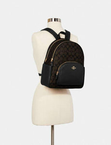 COACH COURT BACKPACK SIGNATURE CANVAS 5671 IN BROWN/BLACK