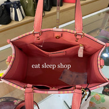 Load image into Gallery viewer, COACH DEMPSEY CARRYALL WITH GARDEN PLAID PRINT AND COACH PATCH C8201 IN GOLD/TAFFY MULTI
