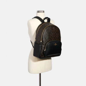 COACH COURT LARGE BACKPACK SIGNATURE 6495 IN BROWN/BLACK