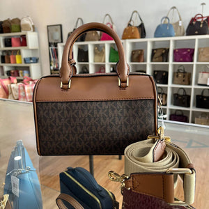 MICHAEL KORS TRAVEL XS DUFFLE CROSSBODY IN SIGNATURE BROWN
