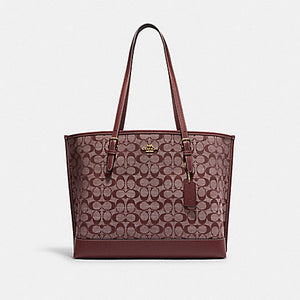 MOLLIE TOTE IN SIGNATURE CHAMBRAY IN WINE MULTI