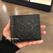 Load image into Gallery viewer, COACH COMPACT ID WALLET DEBOSSED LEATHER F75371 IN BLACK (5552122364057)
