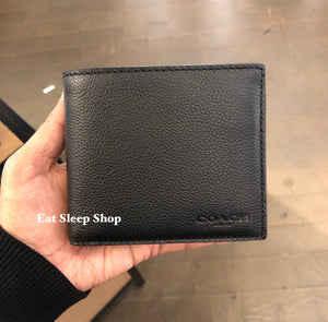 COACH COMPACT ID WALLET IN SPORT CALF LEATHER F74991 IN BLACK (5552431988889)