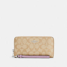 Load image into Gallery viewer, COACH SIGNATURE LONG ZIP AROUND WALLET C4452 IN LIGHT KHAKI/ICE PURPLE
