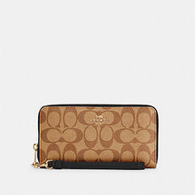Load image into Gallery viewer, COACH SIGNATURE LONG ZIP AROUND WALLET C4452 IN KHAKI/BLACK
