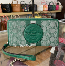 Load image into Gallery viewer, COACH DEMPSEY LARGE PHONE WALLET IN SIGNATURE JACQUARD WITH STRIPE AND COACH PATCH C9073 IN GREEN MULTI

